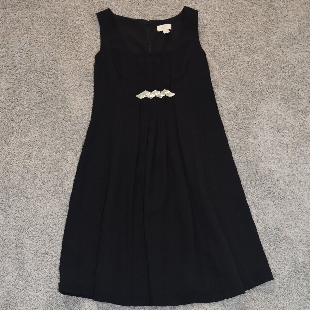 Ann Taylor Loft Sz 4 BLack‎ Sleeveless Rhinestones Dress Midi Pleated